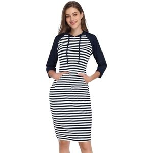 Missky | Women's Navy & White Raglan Sleeve Striped Shirtdress (Size 2XL)